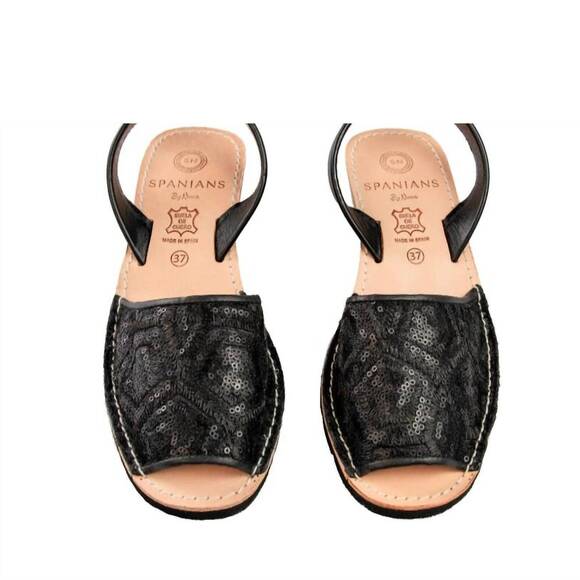 NEW NUMA BY SPANIANS women\'s fabric wedge sandals narrow in black